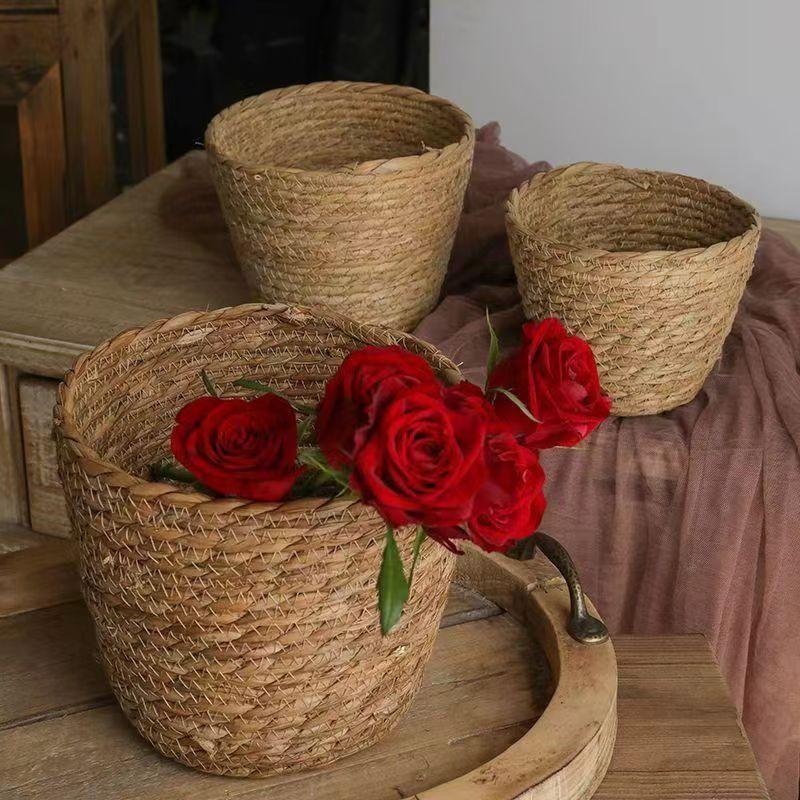 Rattan Plant Basket - 라탄 바구니 화분, 정원 테라스용 짚