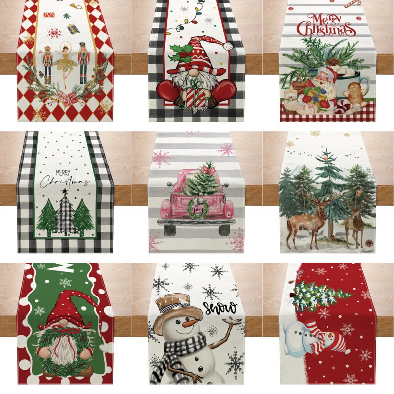 Linen Table Runner - 크리에이티브 프린트 린넨 디너 테이블 매트,