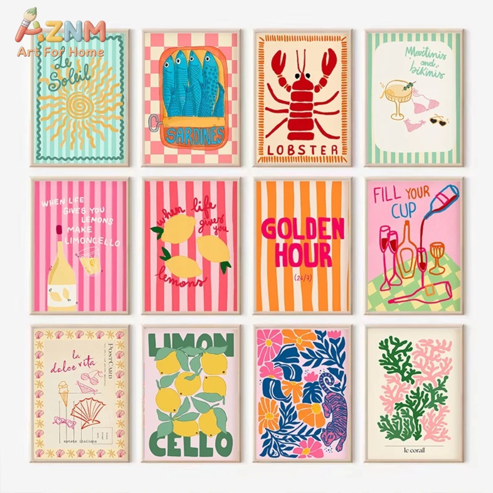 Home Decor Y2K - AZNM 다채로운 여름 레몬 랍스터 해산물