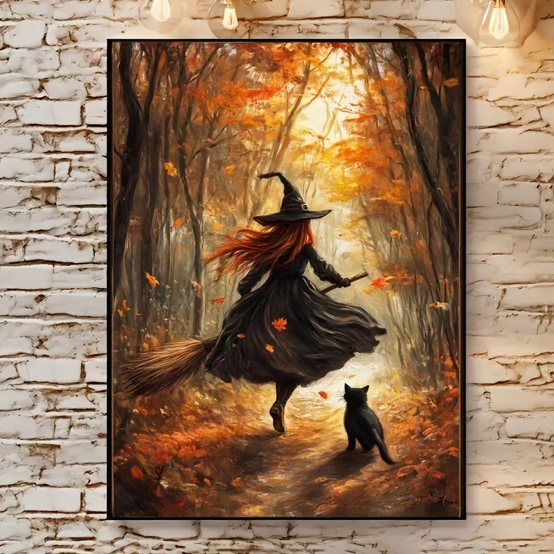 Home Decor Theme - 레트로 할로윈 가을 마녀 빗자루 벽