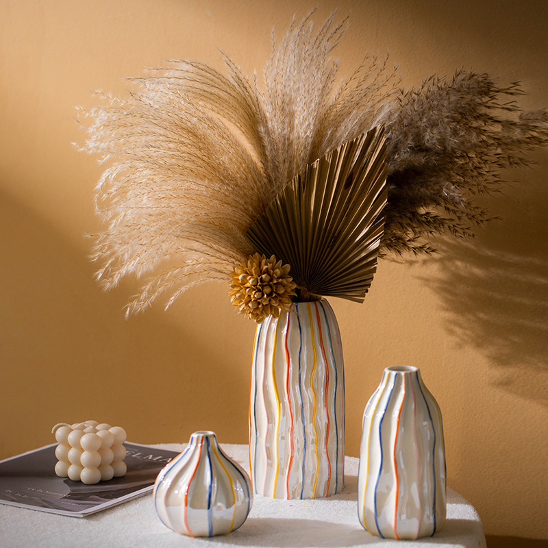 Pampas Grass Decor - CAPIRON 다채로운 줄무늬 세라믹 꽃병 새로운
