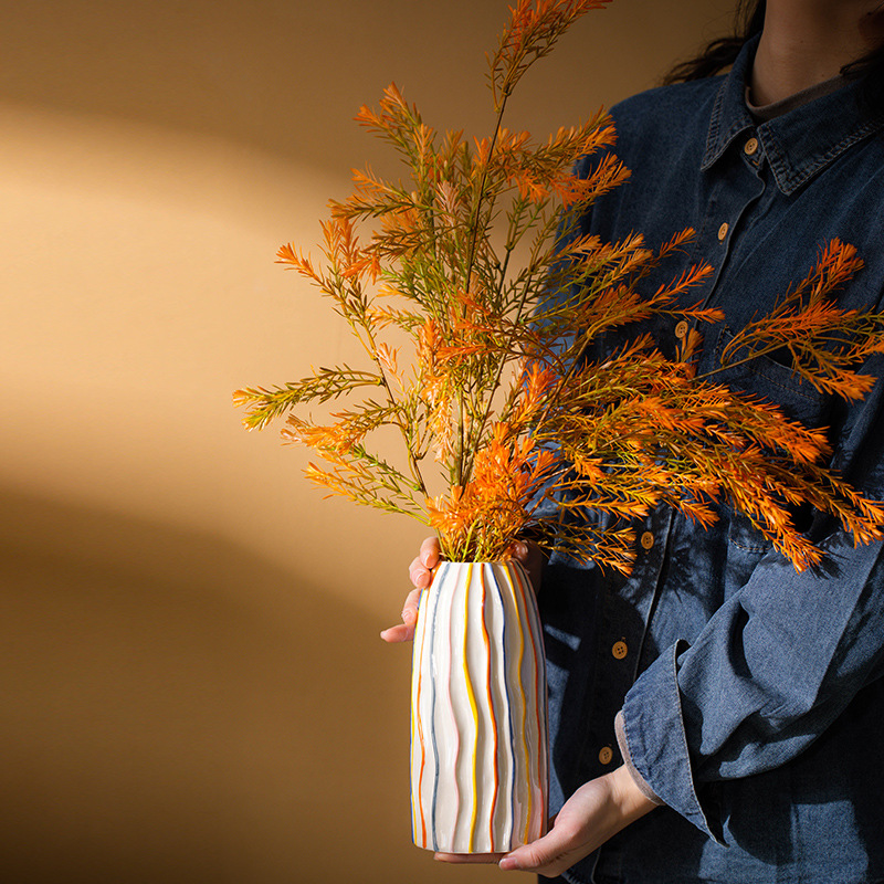 CAPIRON 다채로운 줄무늬 세라믹 꽃병 새로운 홈  - Pampas Grass Decor 리뷰 및 가격
