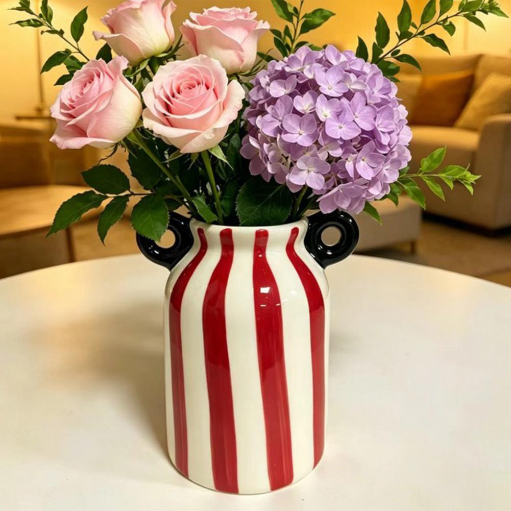 세라믹 스트라이프 꽃병, 이중 손잡이, 핸드 페인팅된  - Pampas Grass Decor 리뷰 및 가격