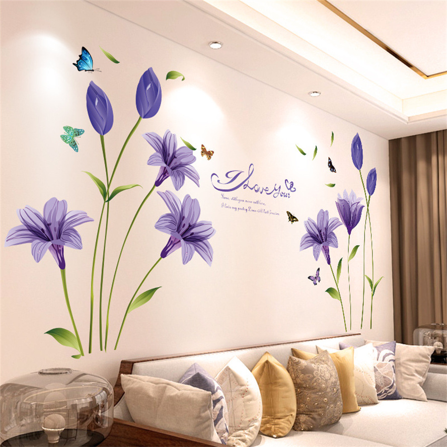 DIY 보라색 라벤더 거실 벽 스티커 장식 자기 접착  - Home Decor Indonesia 리뷰 및 가격